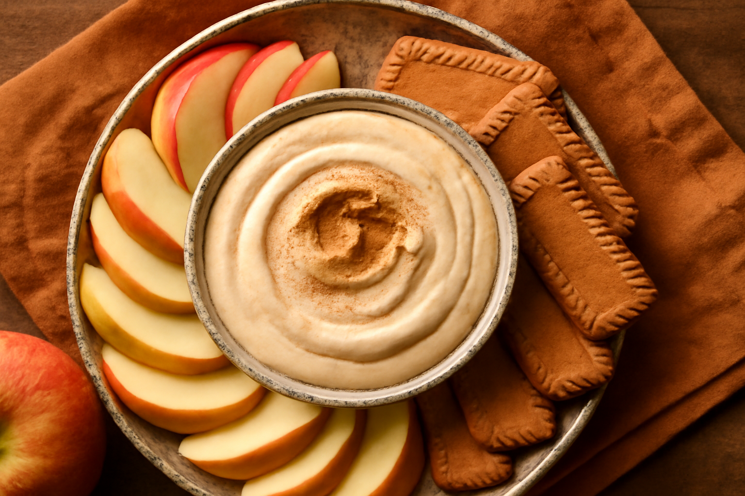 Salted Apple Cinnamon Dip with Caramel Biscuit Dippers