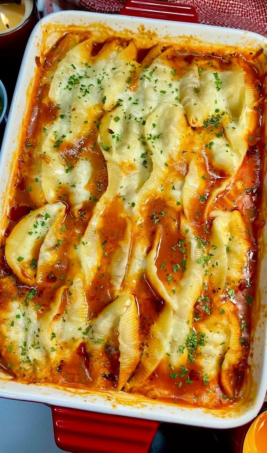 Customer photo of cheesy meatball dip in a serving bowl with melted cheese and meatballs visible