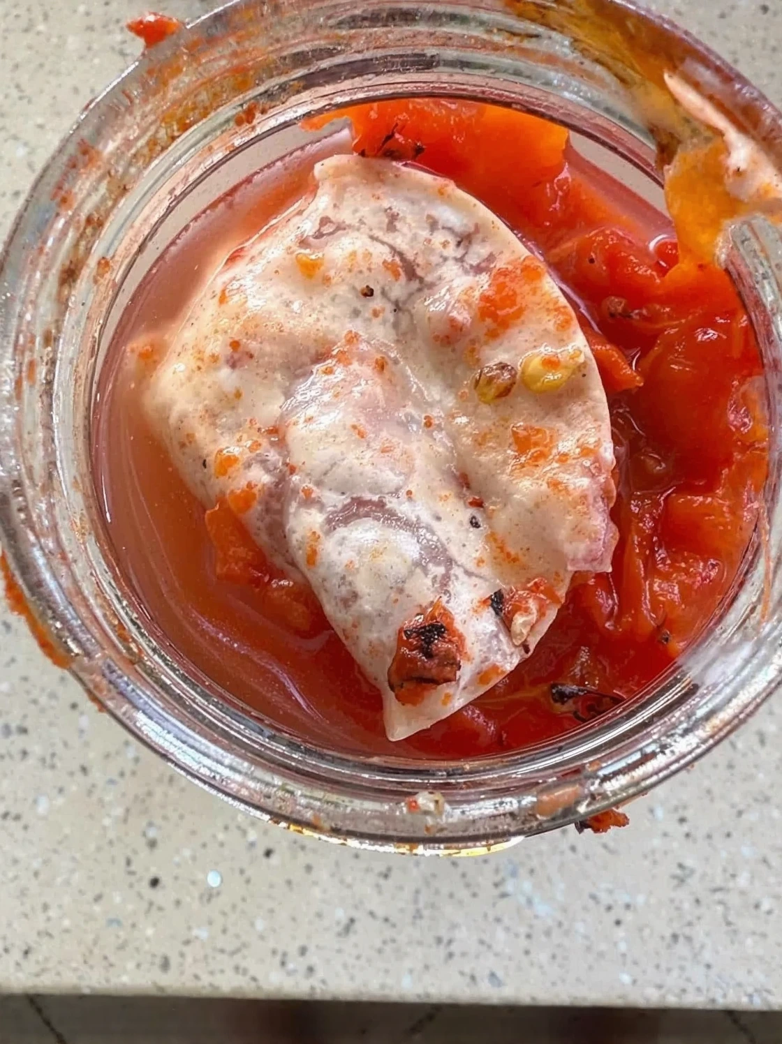 Customer photo of roasted red pepper dip in a serving bowl at a party
