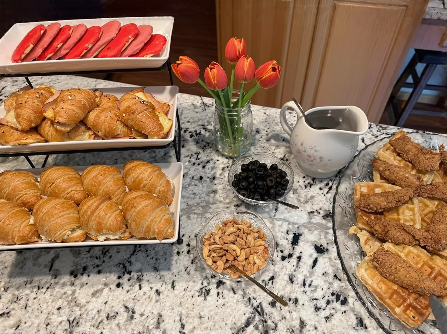 Customer photo of roasted red pepper dip served at a party with crackers and vegetables