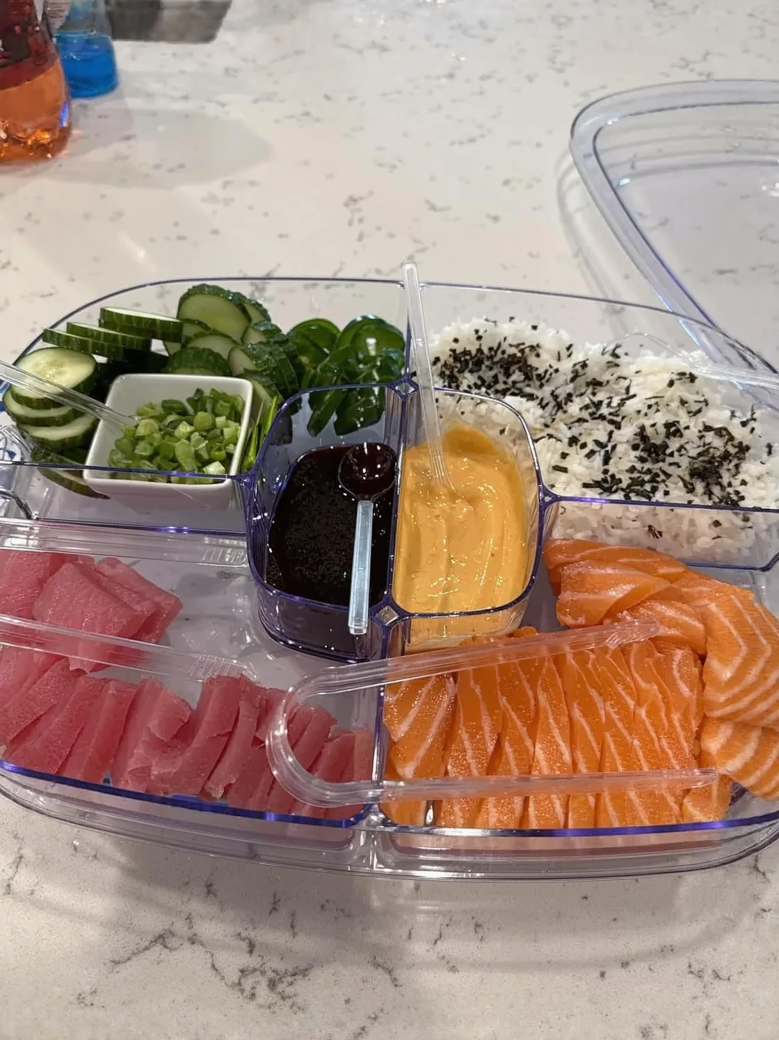 Customer photo of creamy shrimp dip in a serving bowl with crackers and fresh vegetables