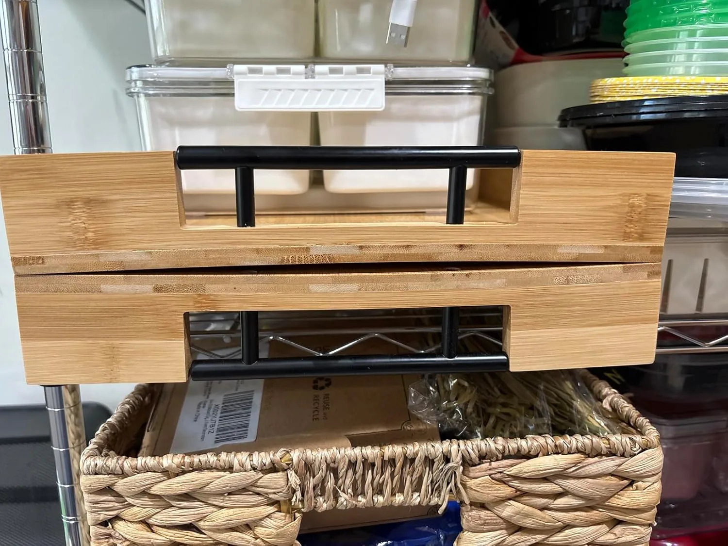 Customer photo of bamboo serving board with dips and spreads arranged for entertaining
