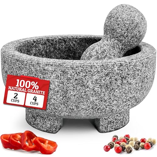 PriorityChef 8 inch granite mortar and pestle set, grey