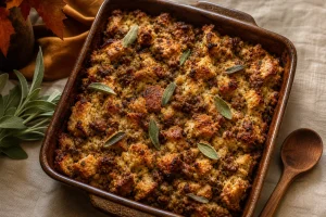 Sausage and Stuffing Casserole: Crisp on Top, Set in the Middle